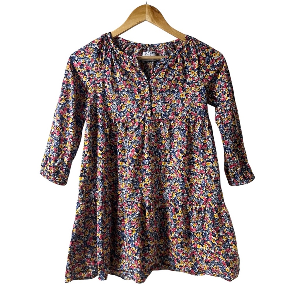 Old Navy Girls Tiered Printed Long Sleeve Button Front All Day Dress Sz M (8)